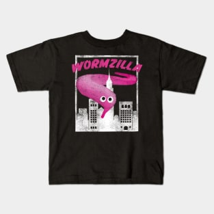 Pink Worm On A String Meme Wormzilla Retro Japanese Style Kids T-Shirt